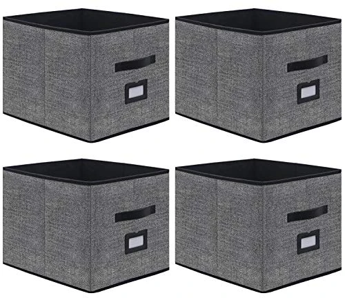 Onlyeasy Large Foldable Cloth Storage Cubes 4 Pack With Label Holders - Fabric Storage Bins Baskets Organizers For Home Office Nursery Cubby With Leather Handles, 13Wx15Dx13H Inch, Black, MXABXL04PLP 1 Onlyeasy Large Foldable Cloth Storage Cubes 4 Pack With Label Holders - Fabric Storage Bins Baskets Organizers For Home Office Nursery Cubby With Leather Handles, 13Wx15Dx13H Inch, Black, MXABXL04PLP