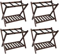 Babion Folding Luggage Racks For Guest Room With Shelf, Wooden Suitcase Stand, 2 Tier Foldable Luggage Racks With Heavy Duty Nylon Belts, Suitcase Bag Holder For Bedroom Guest Room, 2 Pack -Songmics Furniture Shop 51S93rdtrrL. AC