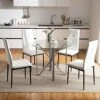 WISOICE Dining Table Set For 4, Round Glass Kitchen Table And Chairs, Modern 5 Piece Dining Room Dinner Table With High Back PU Leather Metal Frames Chairs