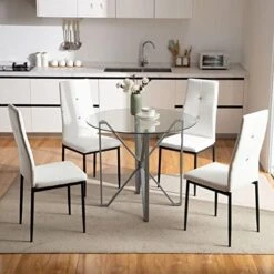 WISOICE Dining Table Set For 4, Round Glass Kitchen Table And Chairs, Modern 5 Piece Dining Room Dinner Table With High Back PU Leather Metal Frames Chairs -Songmics Furniture Shop 51SA2UuJX1L. AC