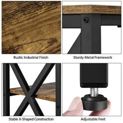 Yaheetech Industrial TV Stand For TV Up To 65 Inch, 55" TV Cabinet With 3 Tier Storage Shelves For Living Room, Entertainment Center TV Console Table With Metal Frame, Rustic Brown -Songmics Furniture Shop 51SCjHAptnS