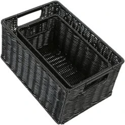 HOONEX Large Wicker Baskets For Storage, Woven Plastic Baskets For Organizing With Dual Handles, Baskets For Storage, Set Of 3, Black -Songmics Furniture Shop 51SDRVf52cL. AC