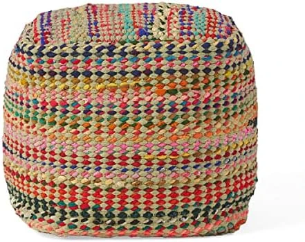 GDFStudio Marcela Hand Woven Fabric Pouf (Ecru) 7 GDFStudio Marcela Hand Woven Fabric Pouf (Ecru) - Image 7