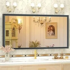 Vosuja 40 X 30 Inch Bathroom Mirrors For Vanity, Rose Gold Wall Mirror, Modern Wall Mounted Mirror For Bathroom, Rectangluar Right Angle Metal Framed Mirror (Horizontal/Vertical) -Songmics Furniture Shop 51SG7dkpSL. AC
