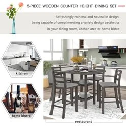 KELRIA 5-Piece Wooden Counter Height Set, Includes 1 Table, 4, Padded Chairs And Storage Shelving, For Dining, Living Room, Kitchen, Gray 18 KELRIA 5-Piece Wooden Counter Height Set, Includes 1 Table, 4, Padded Chairs And Storage Shelving, For Dining, Living Room, Kitchen, Gray -Songmics Furniture Shop 51SIA1QrLEL