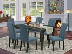 East West Furniture WECE5-WHI-15 5Pc Dining Set Includes A Rectangle Dinette Table With Butterfly Leaf And Four Parson Chairs With Baby Blue Fabric, Finish, Linen White -Songmics Furniture Shop 51SJtmBwqL. AC