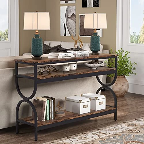 Tribesigns 3-Tier Console Table, 55 Inch Sofa Table With Open Storage Shelves, Narrow Long Hallway/Entryway Table For Home Living Room Entryway, Rustic Brown 3 Tribesigns 3-Tier Console Table, 55 Inch Sofa Table With Open Storage Shelves, Narrow Long Hallway/Entryway Table For Home Living Room Entryway, Rustic Brown - Image 3