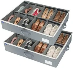 Surblue Under Bed Shoe Storage Organizer Underbed Shoes Closet Storage Solution 2 Metal Zippers And 3 Handles With Clear Cover For Men's And Women's Shoes Fits 24 Pairs Of Shoes， Set Of 2, Grey -Songmics Furniture Shop 51SNGlBJzL. AC