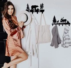 CoolPlus Coat Hooks Wall Mounted Entryway Dog Leash And Key Holder Clothes Hat Rack And Backpack Hanger Cabin Decor Metal Mural Art Bear Pattern Black Finish -Songmics Furniture Shop 51SNHxX85aL