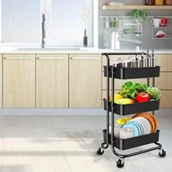 3-Tier Rolling Carts With Wheels Storage Cart Makeup Cart With Roller Wheels Mobile Storage Organizer For Kitchen, Bathroom, Office, Coffee Bar -Songmics Furniture Shop 51SOuMHvtLS