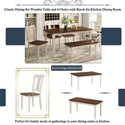 Merax 6 Pieces Dining Table Set With Bench, Kitchen Table Chairs Set, Wooden Rectangular Dining Table With 4 Chairs And Bench For Kitchen Room Dining Room (Brown+Cottage White) -Songmics Furniture Shop 51STIgMThOL