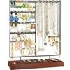ProCase Jewelry Holder Organizer Earring Stand, 144 Holes Stud Earring Display Rack Necklace Storage Tower With Removable Wood Ring Tray -Black