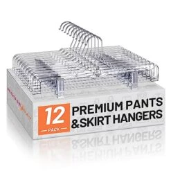 HOUSE DAY Skirt Hangers Pants Hangers With Clips Clear Plastic Pants Hangers With 2-Adjustable Clips Non-Slip Pants Hangers Space Saving For Closet Clip Hangers For Pant, Skirts, Shorts, Pack Of 12