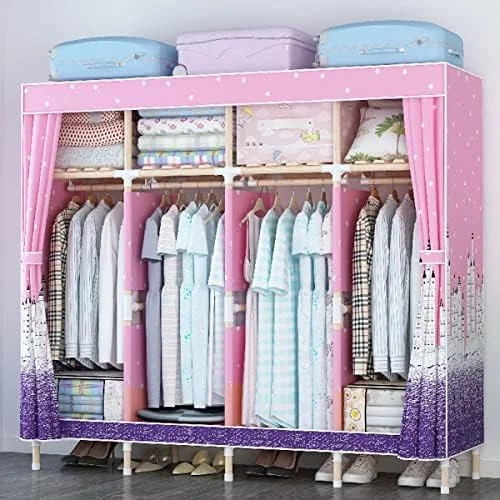 AYDET Huge 82'' Portable Wooden Closet Storage Organizer Wardrobe Clothes Rack With Shelves, 4 Hanging Rods, Free 1 Storage Box (Deep Blue), X-Large, HGD-2.1D 5 AYDET Huge 82'' Portable Wooden Closet Storage Organizer Wardrobe Clothes Rack With Shelves, 4 Hanging Rods, Free 1 Storage Box (Deep Blue), X-Large, HGD-2.1D - Image 5