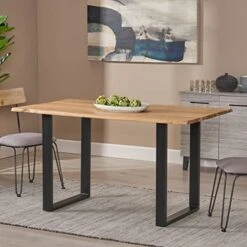 Christopher Knight Home Dining Table, Black + Natural, 31D X 55W X 30H In