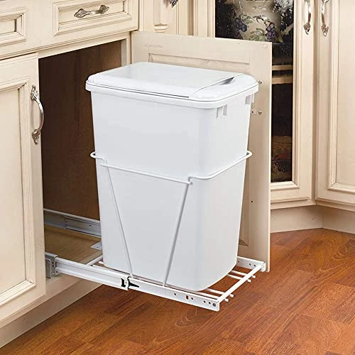Rev-A-Shelf RV-12PB Single 35 Quart Pull-Out Kitchen Cabinet Waste Bin Container Garbage Trash Can With Slides And Simple Installation, White 2 Rev-A-Shelf RV-12PB Single 35 Quart Pull-Out Kitchen Cabinet Waste Bin Container Garbage Trash Can With Slides And Simple Installation, White - Image 2