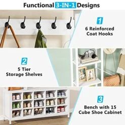 Tribesigns Entryway Bench With Coat Rack Hall Tree With Bench And Shoe Storage Shelves, Modern Mudroom Bench With Shoe Storage And Coat Rack Hooks, Furniture For Hallway, Bedroom -Songmics Furniture Shop 51SX0rCvXOL