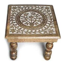 SAVON Wood Stool Footrest Footstool Adults Small Table Tree Of Life White