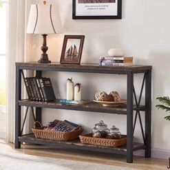 BON AUGURE Industrial Sofa Console Table For Entryway, 3 Tier Foyer Table For Hallway, Rustic Hall Tables Behind Couch (47 Inch, Rustic Brown) -Songmics Furniture Shop 51SXrjQLZ5L. AC