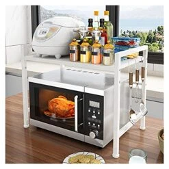 Microwave Oven Rack Extendable Microwave Oven Rack Adjustable Microwave Toaster Shelf Heavy Duty Stand Kitchen Counter Top Organizer 2 Tier White Kitchen Storage Rack