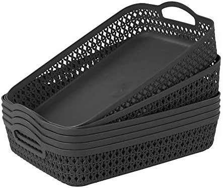 Zerdyne 6 Packs Large Plastic Storage Basket Tray With Handle, Gray 7 Zerdyne 6 Packs Large Plastic Storage Basket Tray With Handle, Gray - Image 7