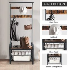 Entryway Coat Rack With Shoe Storage, Hall Tree With Bench, Coat Rack With 9 Removable Hooks And A Hanging Rod, Entryway Shoe Rack Organizer With Metal Frame 28.1*13.7*72.1 Inches (Rustic Brown) 9 Entryway Coat Rack With Shoe Storage, Hall Tree With Bench, Coat Rack With 9 Removable Hooks And A Hanging Rod, Entryway Shoe Rack Organizer With Metal Frame 28.1*13.7*72.1 Inches (Rustic Brown) -Songmics Furniture Shop 51Sim5JeTlL