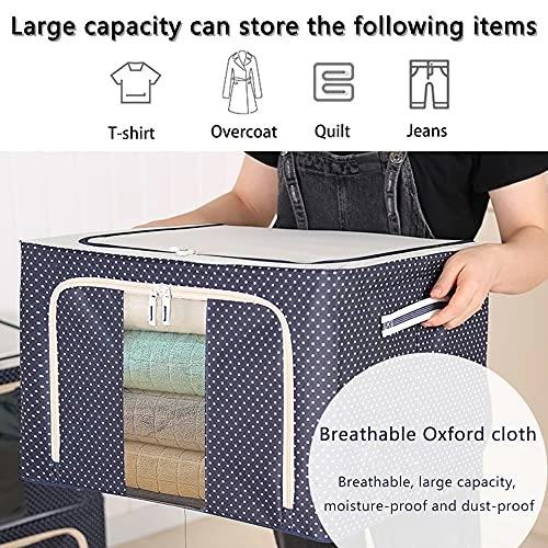 Clothes Storage Bag 100L Large Capacity Organizer With Reinforced Handle Thick Fabric For Comforters, Blankets, Bedding, Foldable With Sturdy Zipper, Clear Window, 3 Fixed Folding Steel Frames (2 Pack) 2 Clothes Storage Bag 100L Large Capacity Organizer With Reinforced Handle Thick Fabric For Comforters, Blankets, Bedding, Foldable With Sturdy Zipper, Clear Window, 3 Fixed Folding Steel Frames (2 Pack) - Image 2