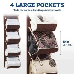 ZOBER Purse Organizer For Closet - Over The Door Purse Organizer W/ 6 Pockets For Easy Purse Storage - Durable Metal Hooks - Purse Rack W/Clear Pockets - Java (2 Pack) -Songmics Furniture Shop 51Sllq5tulL