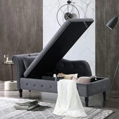 Velvet Chaise Lounge Indoor Chair With Pillow, Button Tufted Right Arm Facing Lounge Chair Bed With Nailhead Trim And Turned Legs, Modern Sleeper Sofa Couch For Living Room Bedroom Office (Rose) -Songmics Furniture Shop 51SoWe6nBML. AC