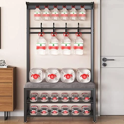 Coat Rack Freestanding With Storage Bench, Entryway 3 In 1 Hall Tree With Shoe Rack, Metal Storage Shelf With 4 Hooks For Entryway Home Office Bedroom, Easy Assembly 4 Coat Rack Freestanding With Storage Bench, Entryway 3 In 1 Hall Tree With Shoe Rack, Metal Storage Shelf With 4 Hooks For Entryway Home Office Bedroom, Easy Assembly - Image 4