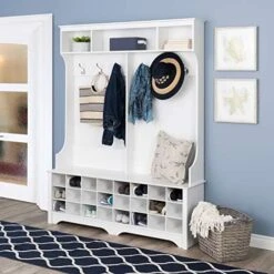 Prepac 24 Shoe Cubby Wide Hall Tree With Bench & Coat Hooks, 60" W X 77" H X 15. 5" D, Drifted Gray -Songmics Furniture Shop 51SwCDJWvqL. AC