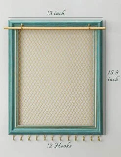 Heesch Hanging Earring Organizer Frame Wall Mounted Jewelry Holder Vintage Rustic Stud Earring Display With Removable Rod And 12 Hooks For Necklaces, Bracelets And Rings (Teal) -Songmics Furniture Shop 51SwtHgq25L
