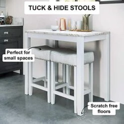 Nathan James Viktor 3 Piece Dining Set, Heigh Kitchen Counter Pub Or Breakfast Table With Marble Top And Fabric Wood Base Seat, Light Gray/White -Songmics Furniture Shop 51Swu5U1l1L