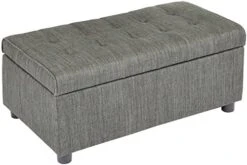 FIRST HILL FHW Arlos Rectangular Fabric Storage Ottoman With Tufted Design - Shadow Gray