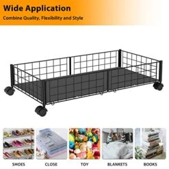 PIGTAB Under Bed Storage Containers - Metal Under Bed Storage With Wheels, Foldable Underbed Storage Containers For Organizing Clothing, Shoes, Toys, Blankets, And Linen (Black) 7 PIGTAB Under Bed Storage Containers - Metal Under Bed Storage With Wheels, Foldable Underbed Storage Containers For Organizing Clothing, Shoes, Toys, Blankets, And Linen (Black) -Songmics Furniture Shop 51T1YTmB4AL