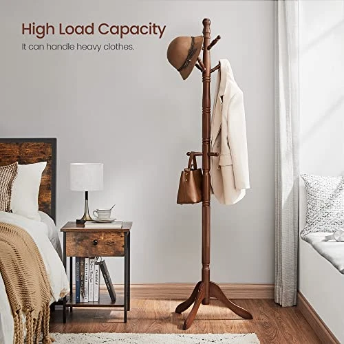 VASAGLE Coat Rack, Solid Wood Coat Stand, Free Standing Hall Coat Tree With 10 Hooks For Coats, Hats, Bags, Purses, For Entryway, Hallway, Rubberwood, Dark Walnut URCR03WN 3 VASAGLE Coat Rack, Solid Wood Coat Stand, Free Standing Hall Coat Tree With 10 Hooks For Coats, Hats, Bags, Purses, For Entryway, Hallway, Rubberwood, Dark Walnut URCR03WN - Image 3