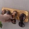 MyGift Burnt Wood Sunglasses Holder Organizer Wall Mounted Eyeglasses Display Rack With Brass Metal Hanging Rod