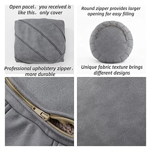 C COMFORTLAND Unstuffed Faux Suede Ottoman Pouf, Round Foot Rest Poof Ottomans, Floor Foot Stool Poufs, Bean Bag Chair Cover With Storage For Living Room, Bedroom, Or Wedding Gifts Grey 4 C COMFORTLAND Unstuffed Faux Suede Ottoman Pouf, Round Foot Rest Poof Ottomans, Floor Foot Stool Poufs, Bean Bag Chair Cover With Storage For Living Room, Bedroom, Or Wedding Gifts Grey - Image 4