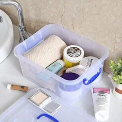 Morcte 8 Liter Clear Latching Box, Plastic Storage Bin With Handle, 2-Pack -Songmics Furniture Shop 51T4hwIppvL