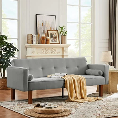 GENERIC Futon Sofa Bed Convertible Couch Bed With Armrests Modern Living Room Fabric Linen Sofa Bed, Folding Recliner Futon Couch Sleeper Set With Solid Wood Legs 2 GENERIC Futon Sofa Bed Convertible Couch Bed With Armrests Modern Living Room Fabric Linen Sofa Bed, Folding Recliner Futon Couch Sleeper Set With Solid Wood Legs - Image 2