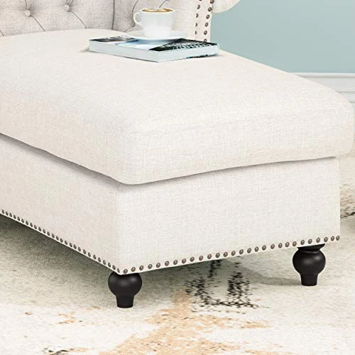 Phyllis Modern Glam Chesterfield Chaise Lounge, Beige And Dark Brown 5 Phyllis Modern Glam Chesterfield Chaise Lounge, Beige And Dark Brown - Image 5