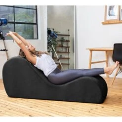 Avana Sleek Chaise Lounge For Yoga, Stretching, Relaxation-Made In The USA, 60D X 18W X 26H Inch, Black