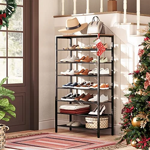 ALLOSWELL 8-Tier Shoe Rack, Shoe Organizer For Closet, Entryway, Large Capacity Shoe Shelf, 28-32 Pairs Of Shoes, Shoe Storage With Adjustable Metal Mesh Shelves, Stable Sturdy, Rustic Brown SRHR1801 2 ALLOSWELL 8-Tier Shoe Rack, Shoe Organizer For Closet, Entryway, Large Capacity Shoe Shelf, 28-32 Pairs Of Shoes, Shoe Storage With Adjustable Metal Mesh Shelves, Stable Sturdy, Rustic Brown SRHR1801 - Image 2