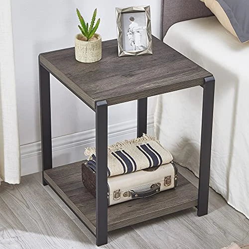 EXCEFUR End Table With Storage Shelf,Vintage Side Table For Living Room,Rustic Wood And Metal Nightstand For Bedroom,Grey 1 EXCEFUR End Table With Storage Shelf,Vintage Side Table For Living Room,Rustic Wood And Metal Nightstand For Bedroom,Grey