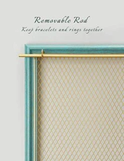 Heesch Hanging Earring Organizer Frame Wall Mounted Jewelry Holder Vintage Rustic Stud Earring Display With Removable Rod And 12 Hooks For Necklaces, Bracelets And Rings (Teal) -Songmics Furniture Shop 51TDDWNzENL