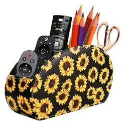 Sunflower Remote Control Caddy/Holder With 5 Slots, PU Leather, TV Controller Holder, Remote Caddy Organizer For Fire TV Stick/Home Media Controllers And More