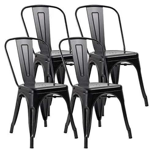 JUMMICO Metal Dining Chair Stackable Indoor-Outdoor Industrial Vintage Chairs Bistro Kitchen Cafe Side Chairs With Back Set Of 4 (Black) 1 JUMMICO Metal Dining Chair Stackable Indoor-Outdoor Industrial Vintage Chairs Bistro Kitchen Cafe Side Chairs With Back Set Of 4 (Black)