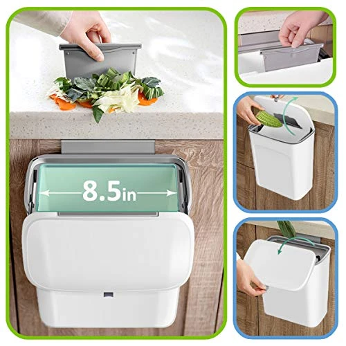 AYADA Hanging Trash Can With Lid, Hanging Garbage Can Lid For Kitchen Cabinet Door In Cabinet, Hanging Door Mounted, Under Sink Door Trash Bin RV Bathroom (White) 2 AYADA Hanging Trash Can With Lid, Hanging Garbage Can Lid For Kitchen Cabinet Door In Cabinet, Hanging Door Mounted, Under Sink Door Trash Bin RV Bathroom (White) - Image 2