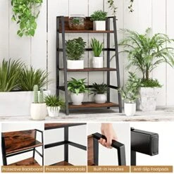 Tangkula 3-Tier Ladder Bookshelf, Industrial Wooden Bookcase W/Metal Frame, Anti-Toppling Device, Freestanding Display Shelf Plant Stand, Storage Rack For Home Office Living Room Kitchen (1, 3-Tier) -Songmics Furniture Shop 51TLeS7TBML
