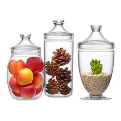 Amazing Abby - Adore - Acrylic Apothecary Jars (3-Piece Set), Plastic Jars With Lids, Bathroom Canisters, Vanity Organizers, Candy Buffet, Wedding Display, BPA-Free And Shatter-Proof -Songmics Furniture Shop 51TWfB8Eu5S